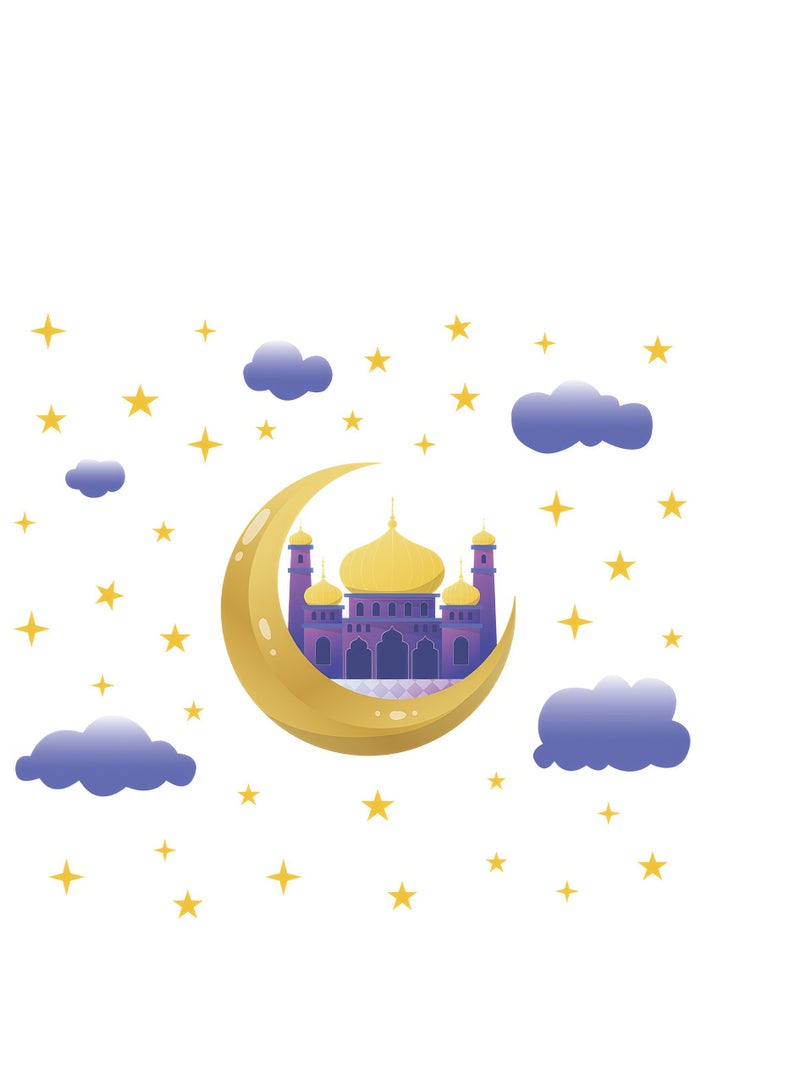  إيسو EYSOO خلفيات رمضان ملصقات حائط رمضان كريم ملصقات زينة حائط عيد مبارك ملصقات جدارية هلال نجم فانوس زينة لغرفة المعيشة غرفة النوم (مستلم 30سم*90سم)] - Image 1