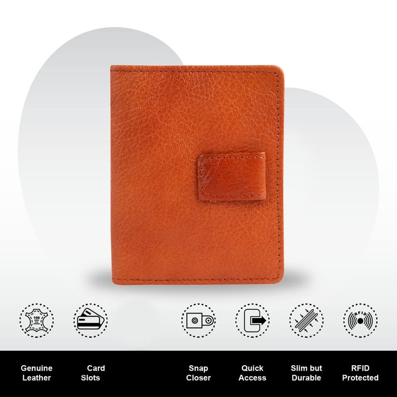 Dezire Crafts Bifold Leather Card Holder Wallet | 6 Card Slots, 1 ID Window & Elastic Closure | Slim & Minimalist Wallet for Men & Women | Compact Leather Card Case (Tan) - Image 4