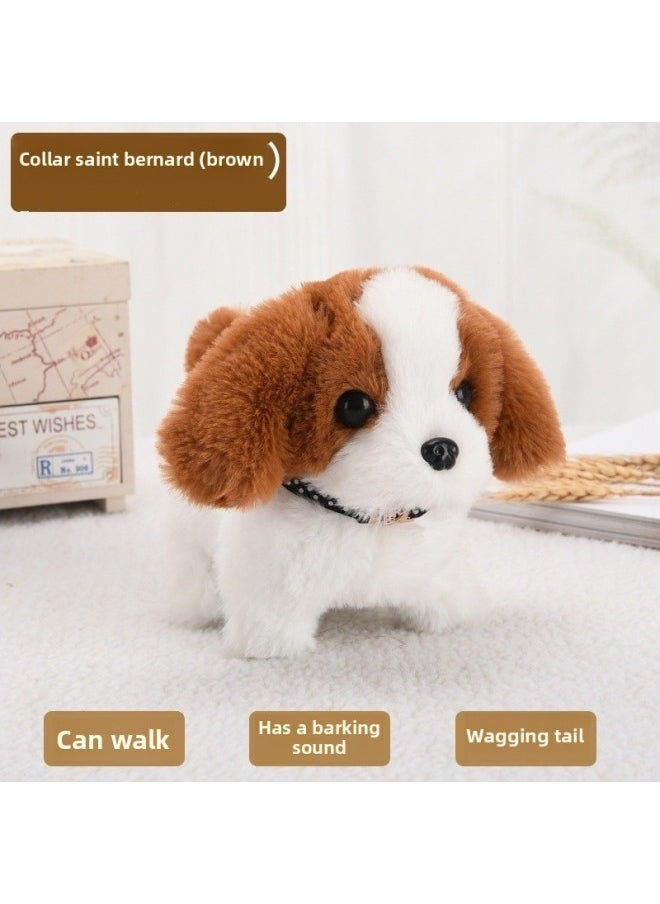 Simulation Plush Toy Dog Children's Toy Can Walk Can Call Electric Puppy Boy Electronic Pet Dog-Color:St Bernard Brown-Specification:Rechargeable Battery Set Of Ten Collars And Ten Bow Ties  - Image 1