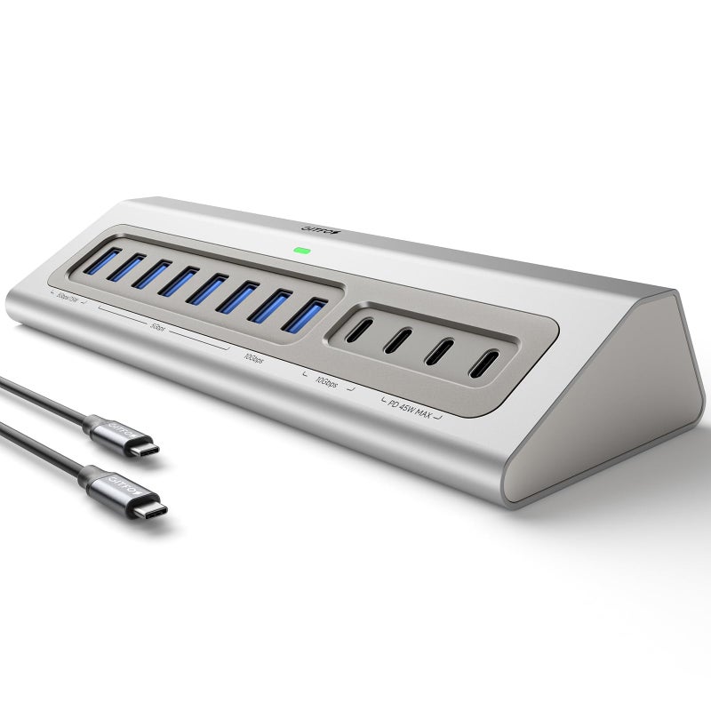 Gitfos Powered USB Hub,13 in 1 USB 3.2 Hub, USB C Hub with PD 100W, USB C 45W Charging,10Gbps Data, 7 USB A 3.0 Ports, 65W Power Adapter and 3.3FT Cable, Aluminum USB Hub for PC,Laptop,MacBook,iPad - Image 1