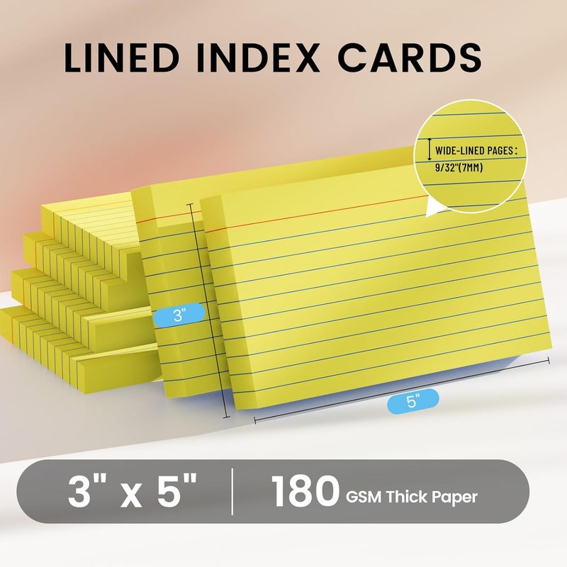 Ciphyfee Index Cards 3x5 Inch, 300sheets, Flash Cards,Ruled Lined Yellow Note Cards Paper For Studying, Schools Supplies, College, Office And Home Organization, Note Taking Supplies - Image 2