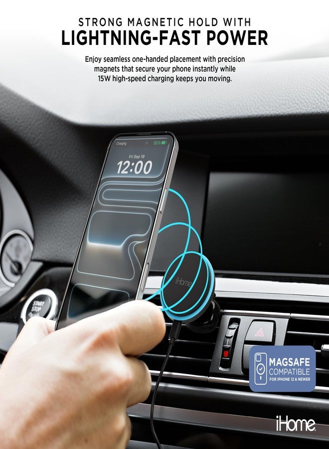 iHome 3-in-1 Magnetic Wireless Charging, Flexible Mount for Vent, Dash & Windshield, 15W Fast Charge - Image 3
