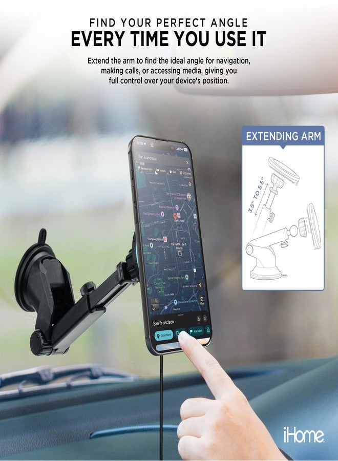 iHome 3-in-1 Magnetic Wireless Charging, Flexible Mount for Vent, Dash & Windshield, 15W Fast Charge - Image 4