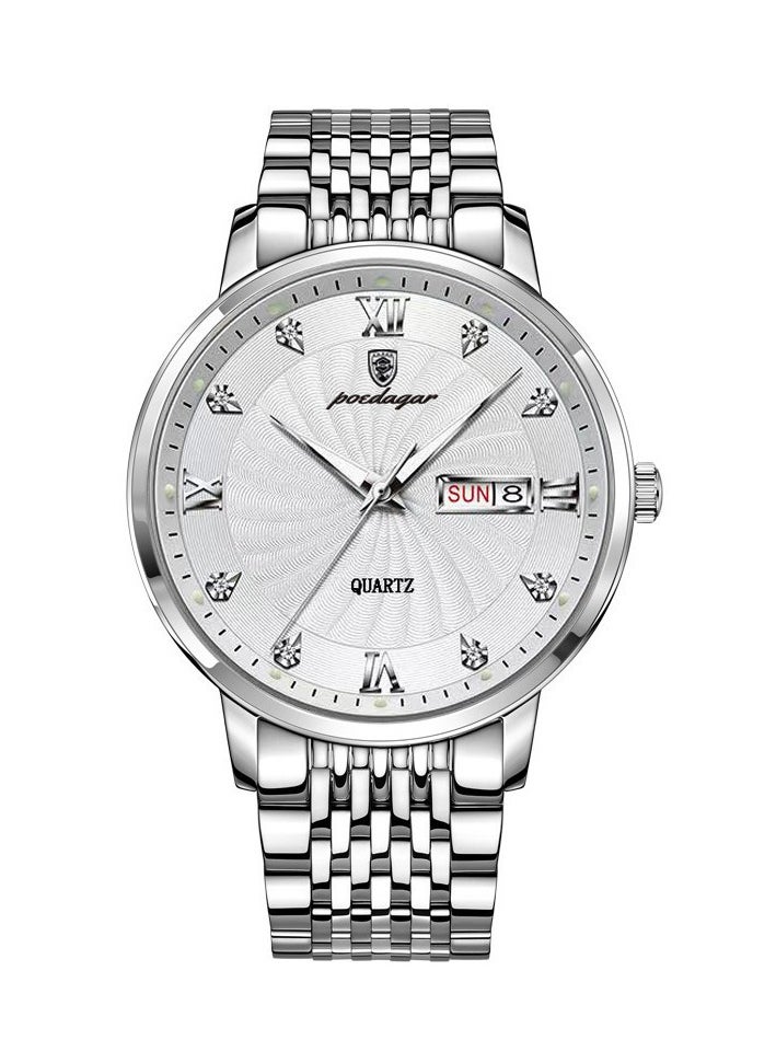 POEDAGAR Mens Quartz Business Dress Watch, Day Date Stainless Steel Classic Luxury Rhinestone Waterproof Casual 