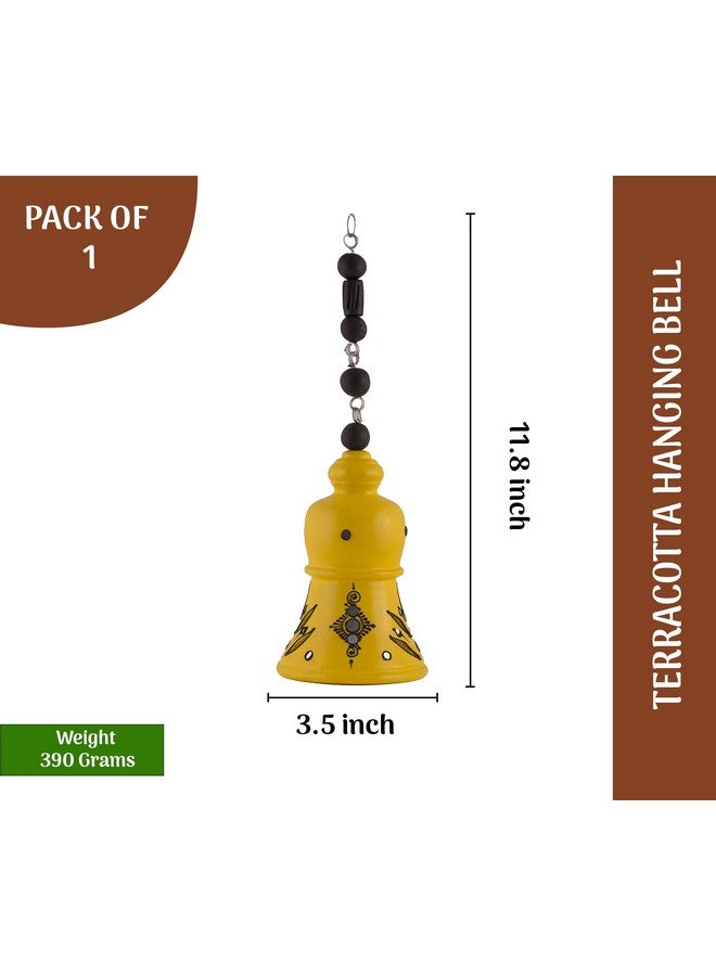Shabana Art Potteries Terracotta Decorative Hanging Bell showpiece (Yellow, 12 inch) - Image 3