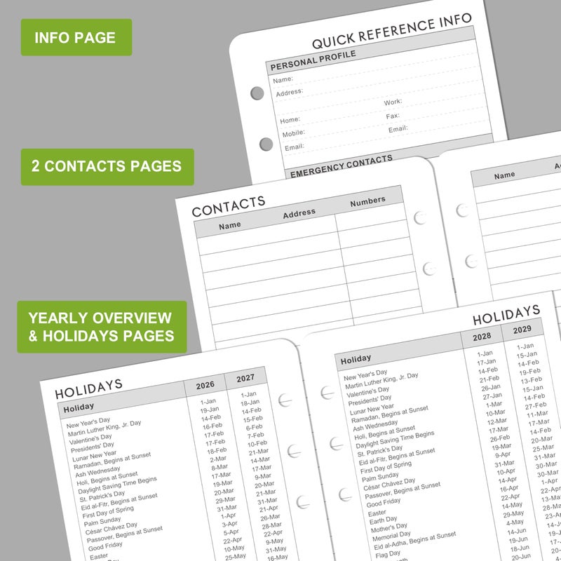 MaaIbok 2026-2029 Monthly Planner Refill - A6 Size, Planner Inserts with 6-Hole Punched, July 2026 - June 2029, Two Pages Per Month, 2026-2029 Monthly Calendar with Tabs - Image 4