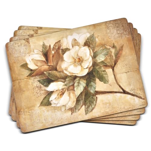 Pimpernel Pimpernel Sugar Magnolia Placemats  Set of 4 157 x 117 Cork Backing Elegant Magnolia Design Easy to Clean Ideal for Dining Entertaining  Special Occasions  Heat  Stain Resistant 