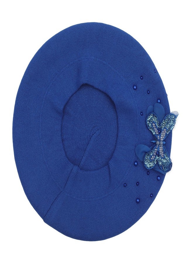 ZLYC Womens French Beret Hat Reversible Solid Color Cashmere Mosaic Warm Beret Cap, Butterfly Royal Blue, One Size - Image 4