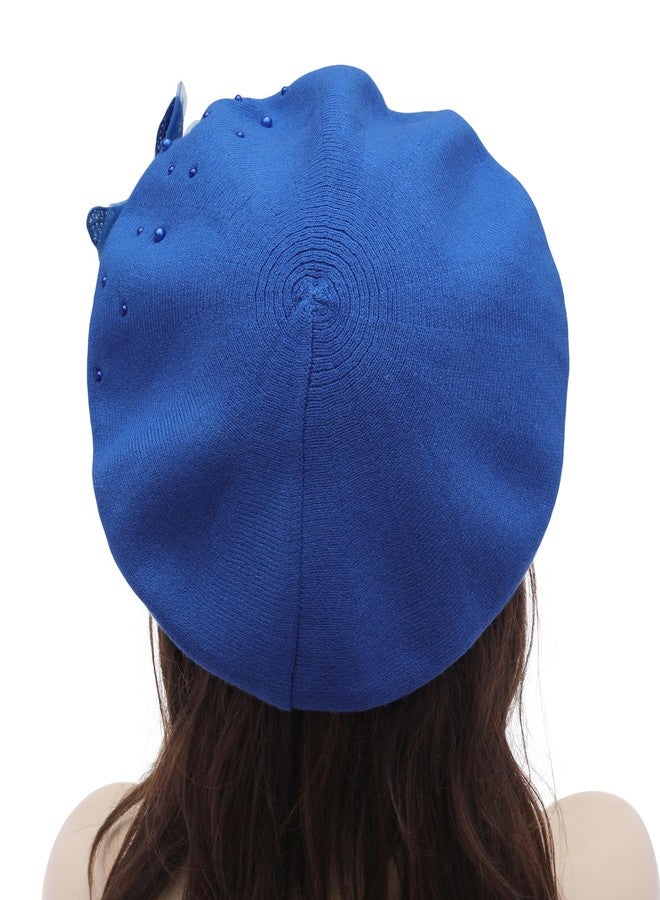 ZLYC Womens French Beret Hat Reversible Solid Color Cashmere Mosaic Warm Beret Cap, Butterfly Royal Blue, One Size - Image 3