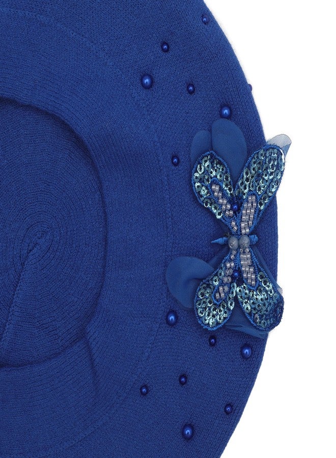ZLYC Womens French Beret Hat Reversible Solid Color Cashmere Mosaic Warm Beret Cap, Butterfly Royal Blue, One Size - Image 5
