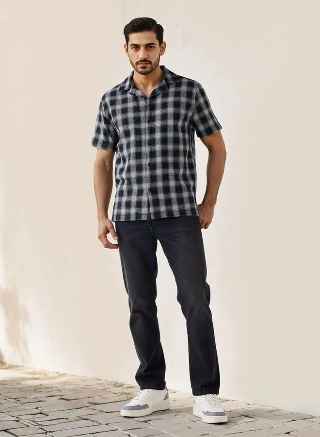 Splash FAV Regular Fit Checked Seersucker Resort Shirt