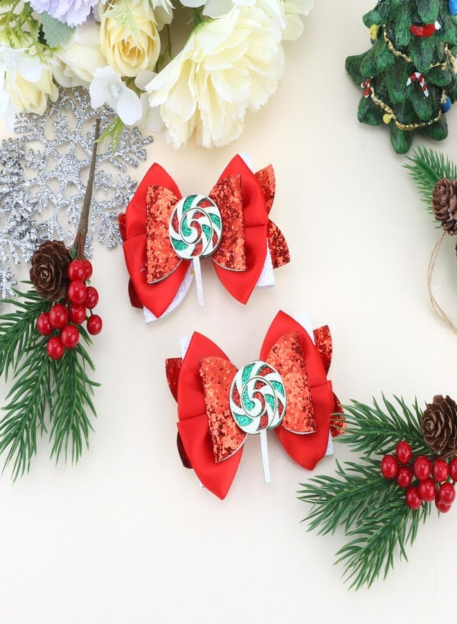 Exacoo Christmas Red Hair Bows For Girls Candy Hair Clips Christmas Hair Accessories Hair Barrettes Red Bow Glitter Birthday Decoration Party Prom Gift - Image 5