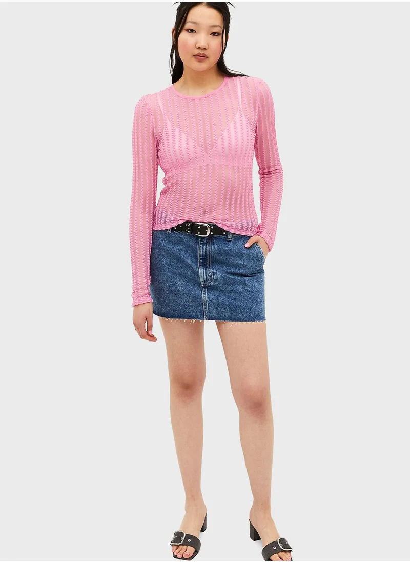 MONKI Crew Neck Lace Detail Top