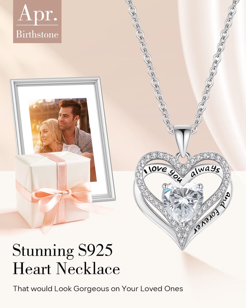 Gifon S925 Sterling Silver Necklace for Women, Birthday Necklaces Gifts for Wife Girlfriend, Wedding Anniversary Jewelry 18K White Gold Filled, Unique Love Gift for Her, April - Image 3