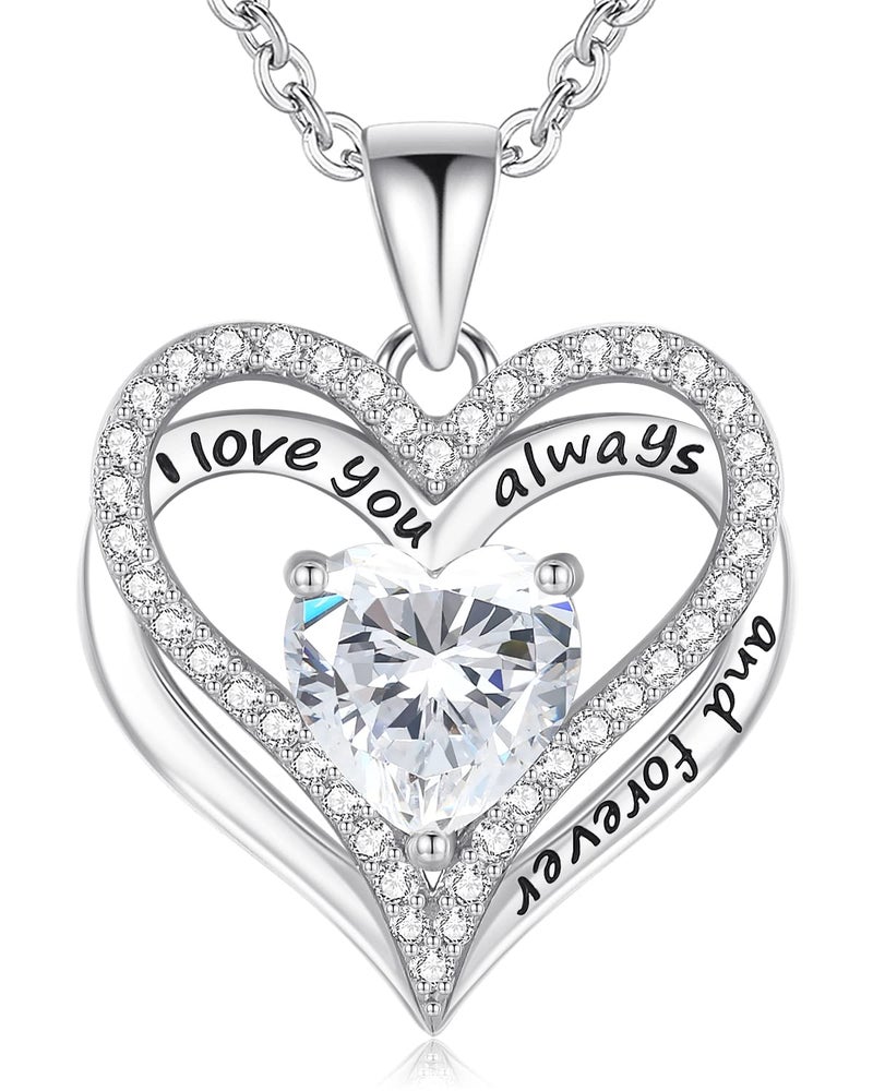 Gifon S925 Sterling Silver Necklace for Women, Birthday Necklaces Gifts for Wife Girlfriend, Wedding Anniversary Jewelry 18K White Gold Filled, Unique Love Gift for Her, April - Image 1