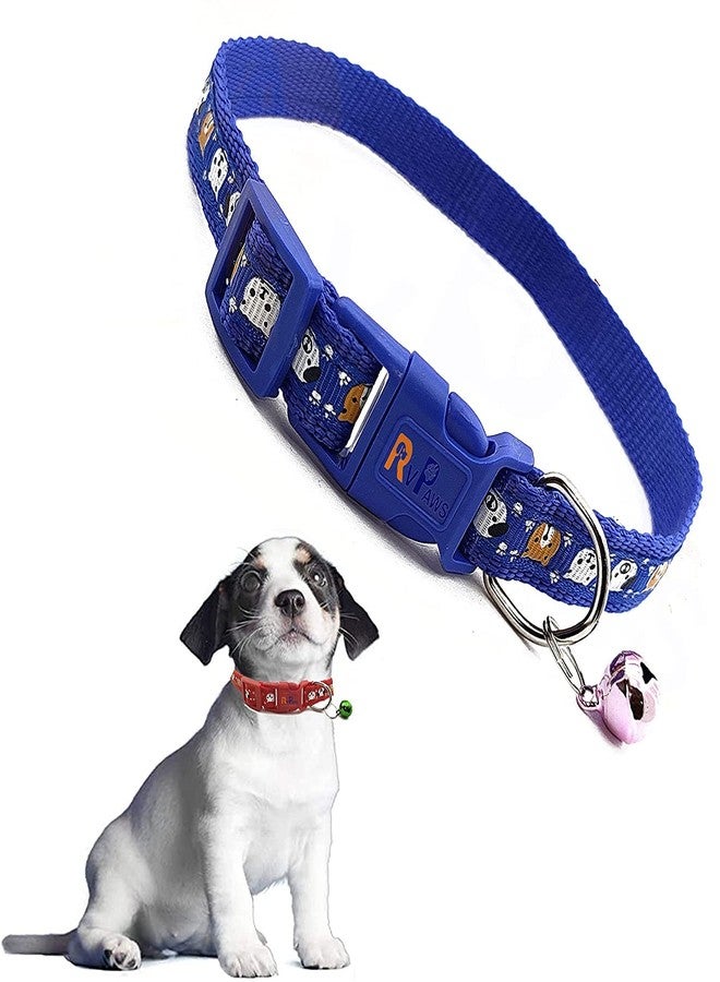 Pups&Pets Puppy Nylon 15MM Cute Soft Collar | Adjustable face Print with Sound Bell | Safe Neck Belt for Small Dogs and Cats - 1Pcs (Blue) - Image 1