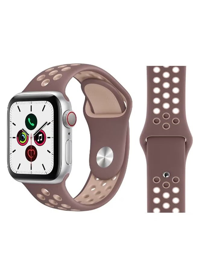 PROMASS Dot Pattern Silicone Replacement Band For Apple iWatch Series 5/4/3/2/1 Smokey Mauve/Beige - Image 1
