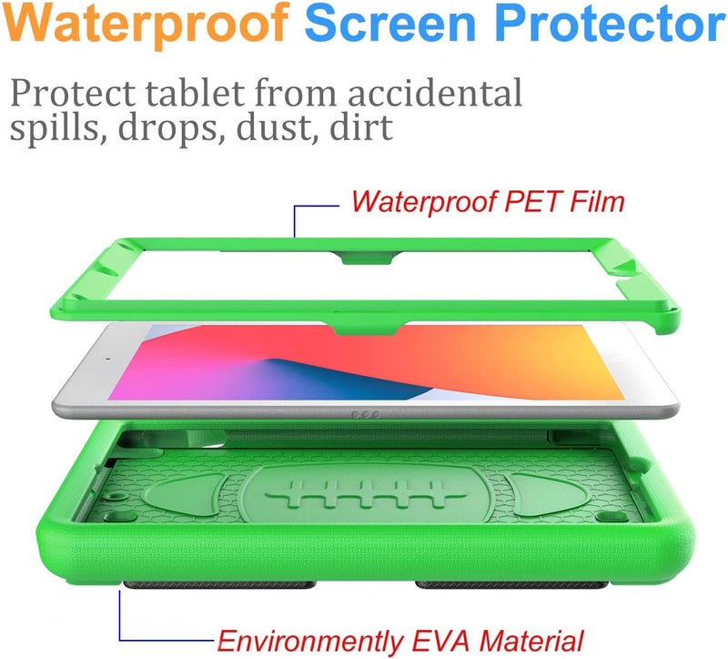 BMOUO Kids Case for iPad 9th/8th/7th Generation, with Built-in Screen Protector, Shockproof Handle Stand Kids iPad 10.2" Case 2021/2020/2019, Green - Image 3