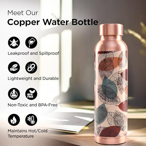 UMAI Copper Water Bottle 950ml | Designer Leakproof Eco-Friendly Immunity Boosting Non-Toxic BPA Free | Kids Drinkware & Storage | Home Gym Office | Unique Printed Bottle - Image 2