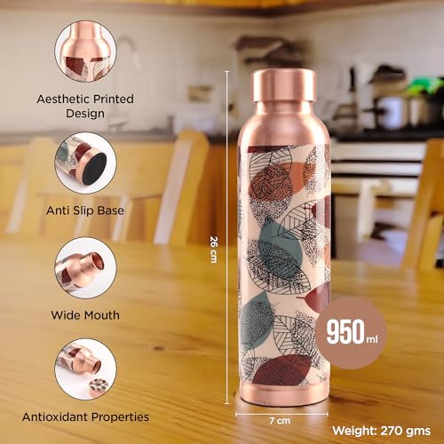 UMAI Copper Water Bottle 950ml | Designer Leakproof Eco-Friendly Immunity Boosting Non-Toxic BPA Free | Kids Drinkware & Storage | Home Gym Office | Unique Printed Bottle - Image 3