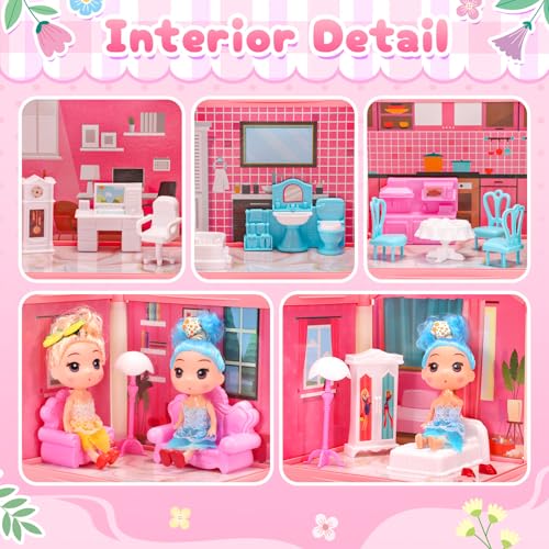 AmiDear Dollhouse with 4-Story 11 Rooms, Dream Gift Princess Doll House Playset with Furniture Pool Slide, Pink Toddler Toy House for 3 4 5 6 7 8 9 10 Year Old Girls - Image 2