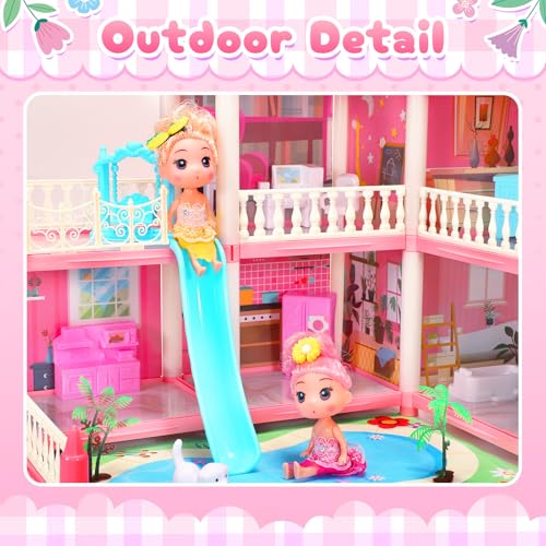 AmiDear Dollhouse with 4-Story 11 Rooms, Dream Gift Princess Doll House Playset with Furniture Pool Slide, Pink Toddler Toy House for 3 4 5 6 7 8 9 10 Year Old Girls - Image 4