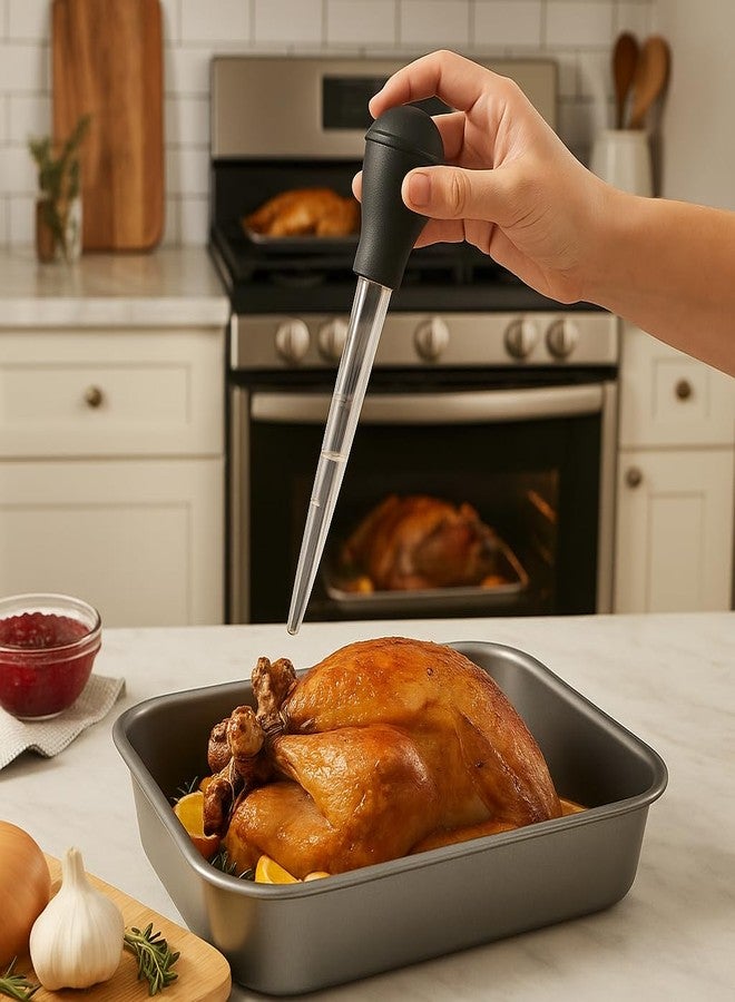 BNYD Turkey Baster with Measurement Markings - 11-Inch Kitchen Baster Syringe & High-Suction Silicone Bulb - Multipurpose Liquid Dropper Tool for Roasting Meats, Poultry, BBQ, Oil & Sauces - Image 2