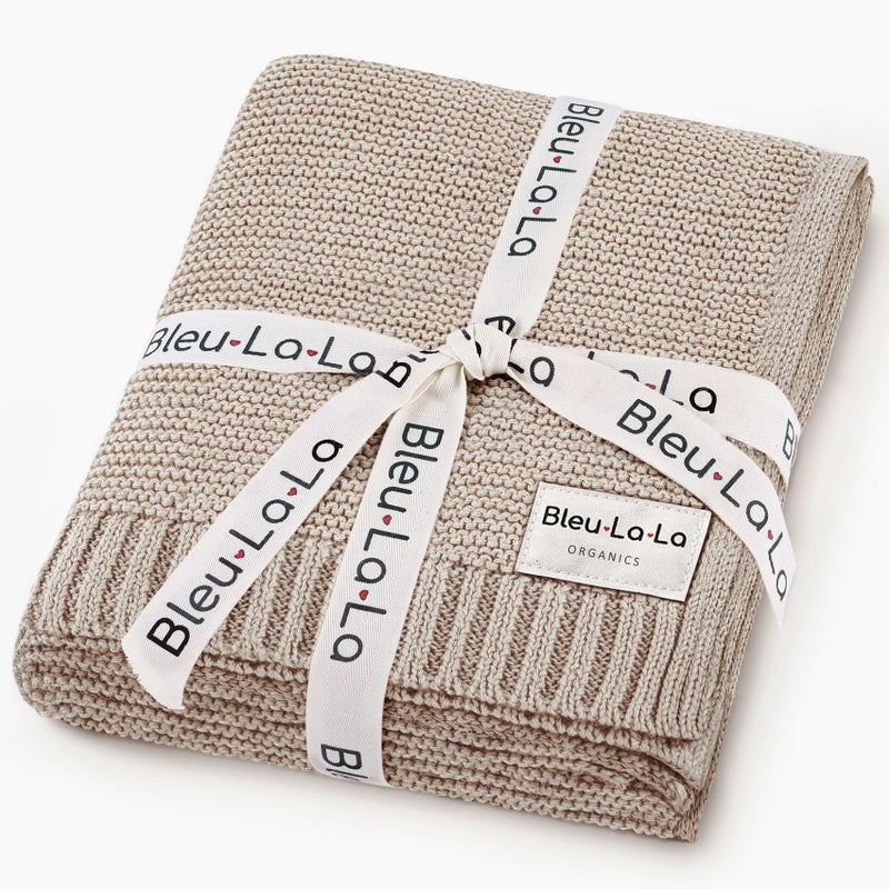 Bleu La La Heritage Knit Organic Cotton Baby Blanket Soft Warm Cozy Unisex Receiving Cuddle Stroller Crib Beige Blanket for Newborns Infants Toddler Boys and Girls Oatmeal 02 Years
