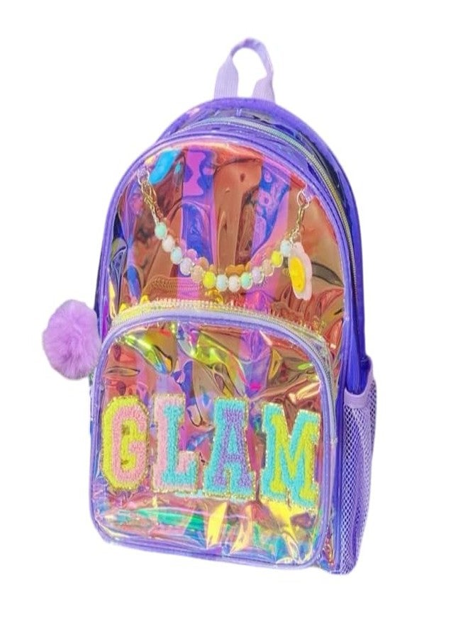 ONOTIC Holographic Semi Transparent Backpack Bag for Kids, Women; Holographic, Transparent; Shoulder Bag; Glam Purple