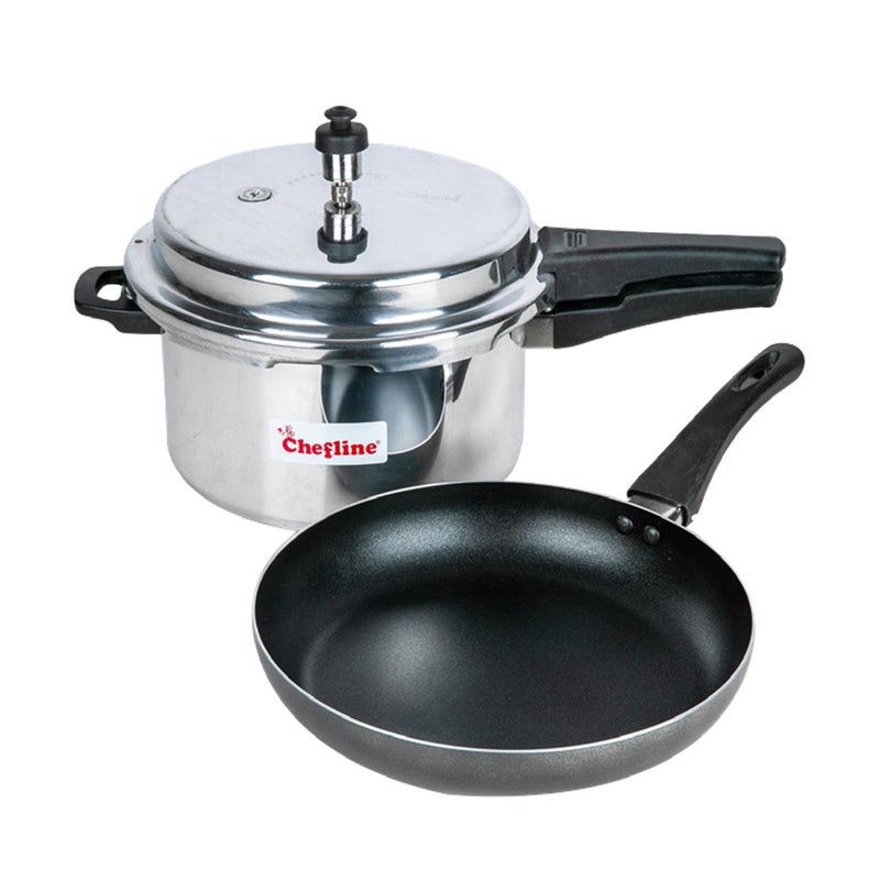 Chefline Aluminium Pressure Cooker, 5L + Chefline Frypan, 24 Cm