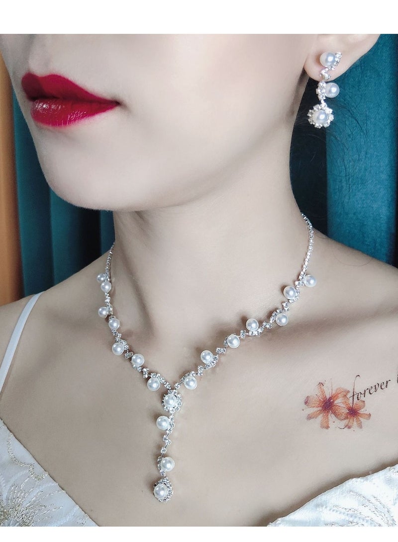 Suntown Wedding Bridal Jewelry Rhinestone Bride Necklace Earrings Set Silver Bridesmaid Crystal Necklace Accessories Sets for Women and Girls - Image 2