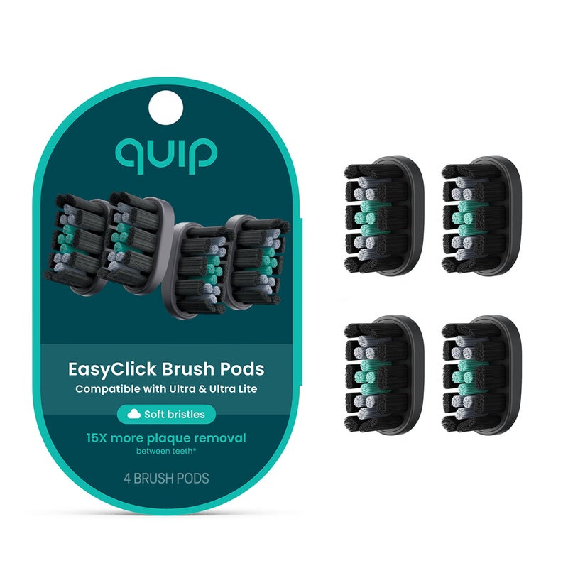 quip Ultra and Ultra Lite EasyClick Brush Pod Refill Heads 4 Pack Verified quip Brush Head Refills for Sonic Electric Toothbrushes Soft Bristles Compact Last 3 Months Each Black - Image 2