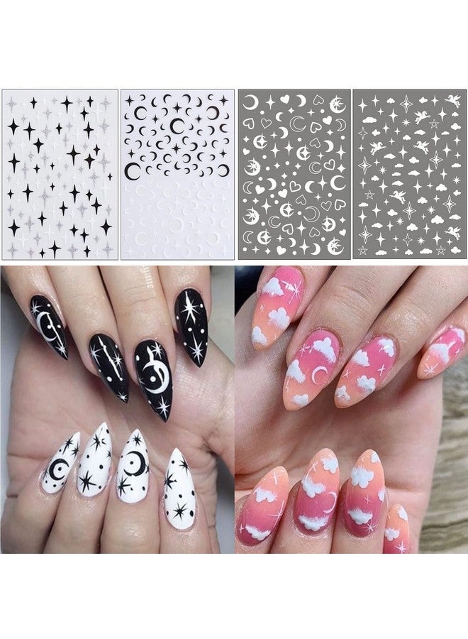 winthrop 8 Sheets Cloud Moon Nail Stickers 3D Black White Design Selfadhesive Nail Art Decalsflame Starlight Butterflies Diy Manicure Decorations For Women Girls - Image 2