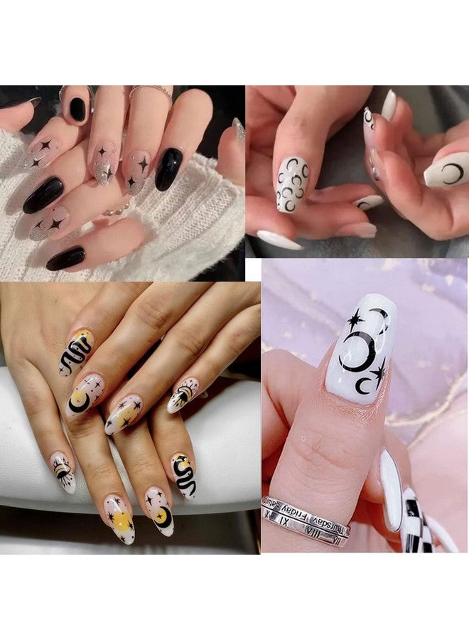 winthrop 8 Sheets Cloud Moon Nail Stickers 3D Black White Design Selfadhesive Nail Art Decalsflame Starlight Butterflies Diy Manicure Decorations For Women Girls - Image 4