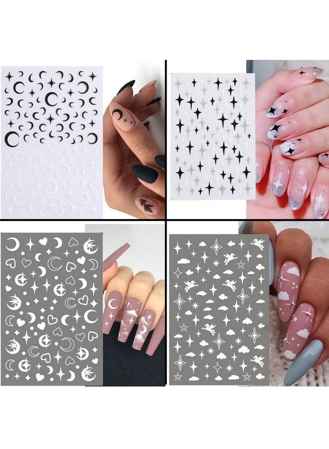 winthrop 8 Sheets Cloud Moon Nail Stickers 3D Black White Design Selfadhesive Nail Art Decalsflame Starlight Butterflies Diy Manicure Decorations For Women Girls - Image 5
