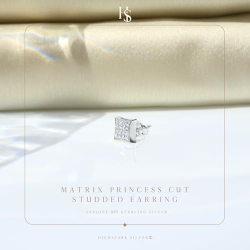 HIGHSPARK 925 Silver Men's Stylish Square Solitaire Earring | 92.5 Sterling Silver and Diamond like Brilliance Zirconia | Single Stud for Men | Lovely Gift - 4CZSQ Square - Image 3