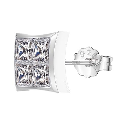 HIGHSPARK 925 Silver Men's Stylish Square Solitaire Earring | 92.5 Sterling Silver and Diamond like Brilliance Zirconia | Single Stud for Men | Lovely Gift - 4CZSQ Square - Image 1