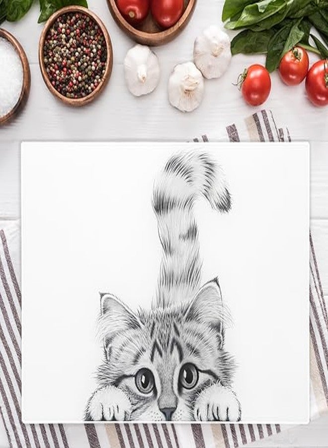 شركة بافيليون جيفت شركة بافيليون للهدايا - لوح تقطيع زجاجي على شكل قطة - 13.75 بوصة × 9.75 بوصة، مناسب للقطط الصغيرة والكبيرة، ولعشاق القطط، ولديكور المطبخ. - Image 3