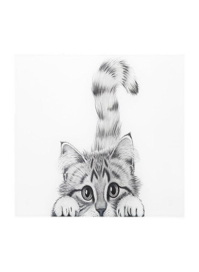 شركة بافيليون جيفت شركة بافيليون للهدايا - لوح تقطيع زجاجي على شكل قطة - 13.75 بوصة × 9.75 بوصة، مناسب للقطط الصغيرة والكبيرة، ولعشاق القطط، ولديكور المطبخ. - Image 1