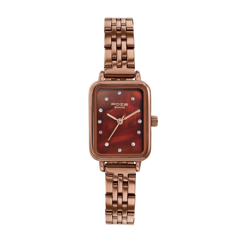 Sonata Poze 6 Cinnamon City Ladies Quartz Red MOP Round Dial Women's Watch | Stainless Steel Strap Material | Watches for Women Analog - SP80133QM01 - Image 5