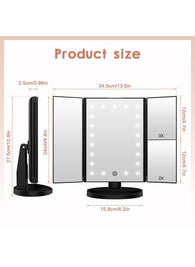 WEILY Lighted Vanity Makeup Mirror 1X2X3X Magnification Trifold With 21 Led Lights Touch Screen And Usb Charging 180 Degree Adjustable Stand For Countertop Cosmetic Makeup Mirror(Black)  - Image 5