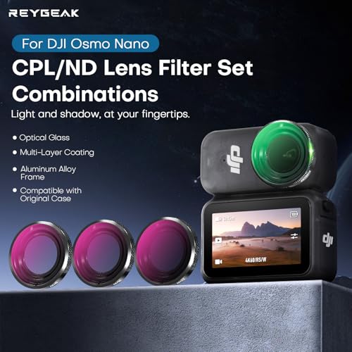 REYGEAK Lens Filter Set for DJI Osmo Nano,4 Pack CPL ND8 ND16 ND32,Nano-Coated HD Optical Glass,Neutral Density Polarizing Lens Filters for DJI Nano Lens Accessories,Aluminum Frame - Image 2