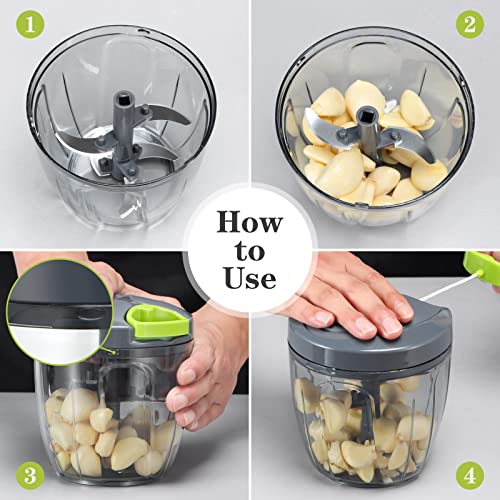 Cambom Manual Food Chopper Vegetable Cutter, Hand String Vegetable Chopper Onions Cutter for Vegetable Fruits Nuts BPA Free Food Safe Material, 900ml Grey - Image 2