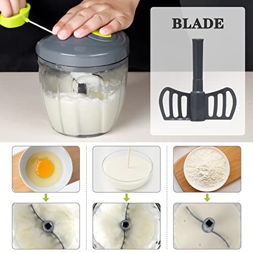 Cambom Manual Food Chopper Vegetable Cutter, Hand String Vegetable Chopper Onions Cutter for Vegetable Fruits Nuts BPA Free Food Safe Material, 900ml Grey - Image 4
