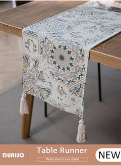 DUNISO Rustic Elegant Table Runner with Tassels, Boho Farmhouse Table Runners,Wrinkle Free Gorgeous Table Runner, Vintage Printing Table Centerpieces for Holiday Party, Wedding and Dining Table Decor  - Image 1