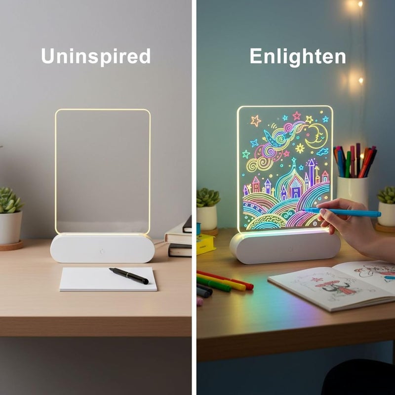 ضوء ليلي 3D LED قابل للتعديل في السطوع، لوح رسم من الأكريليك الشفاف القابل للمسح الجاف، لوح كتابة رسائل مع 7 أقلام ملونة، بطارية سعة 1200 مللي أمبير ساعة - Image 4