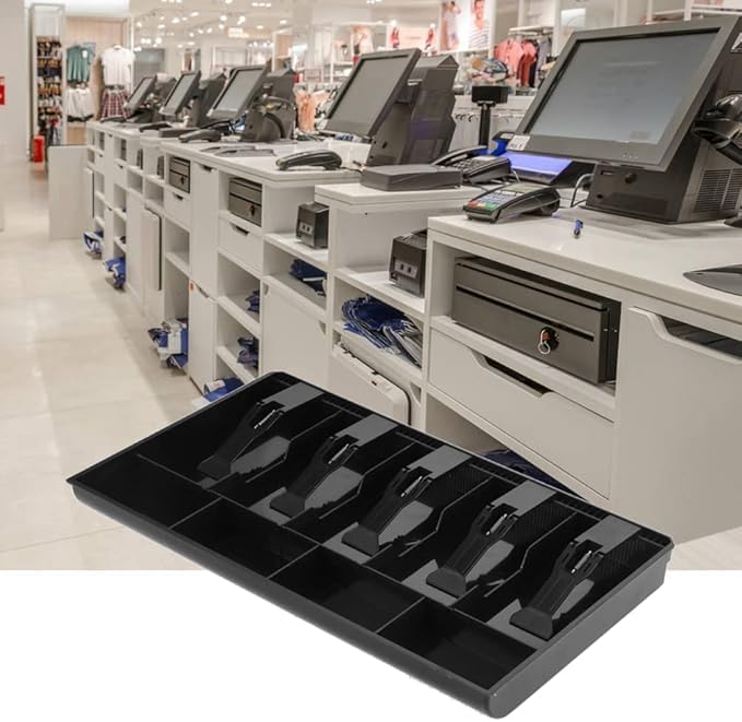 WEGON SOLPEX Cash Drawer 5 Bills 4 Coins ABS Cashier Storage Box for Super Markets 404 X 244 X 36 cm Black - Image 4