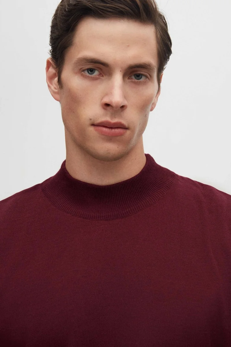 D'S DAMAT Ds Damat Regular Fit Burgundy Cotton Blend Half Turtleneck Knit Sweater
