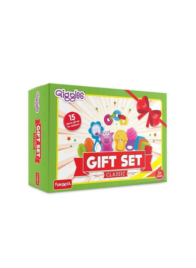giggles L Giggles - Gift Set Classic, Gift For New Born Baby, Multicolour Baby Toy Gift Set For New Born, Stack,Nest,Link,Squeakers,Teether,Rattle, 6 Months & Above, Infant Toys