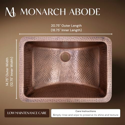 Monarch Abode 21-inch Hand Hammered Pure Copper Venetian Dual Mount Drop-in Bathroom Sink, Drop-in or Undermount Vanity Sink, Single Dual Mount Rectangular Bowl - Image 2